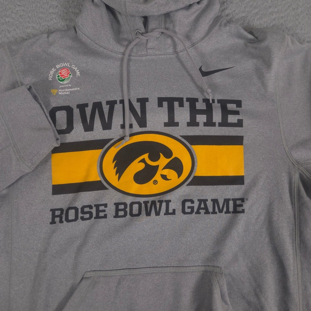 Nike Hoodie Men S Gray Iowa Hawkeyes Rose Bowl Game Therma-FIT Fleece Sweatshirt